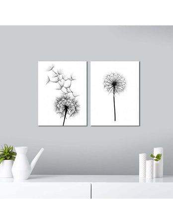 QUADRO DECORATIVO 2 PEZZI IN MDF DENTI DI LEONE BIANCO