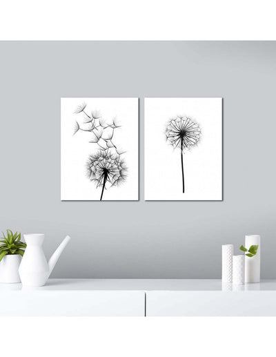 QUADRO DECORATIVO 2 PEZZI IN MDF DENTI DI LEONE BIANCO