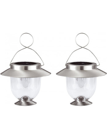 SET 2 LANTERNE SOLARI LED ARGENTO 16,5X16,5X22,5 CM
