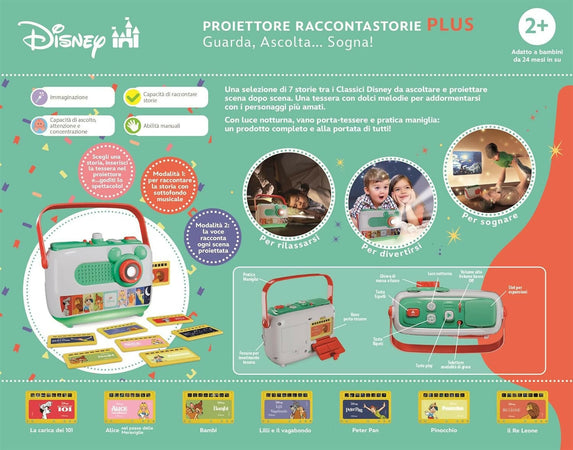 CLEMENTONI Disney Proiettore Raccontastorie Plus + Cartuccia Proiettore Stitch - Storyteller Disney, Proiettore Storie Bambini Italiano, Cantastorie Con Proiezione, Educativo Elettronico Parlante, con estensione per storie di Stitch, 17507 + 17584