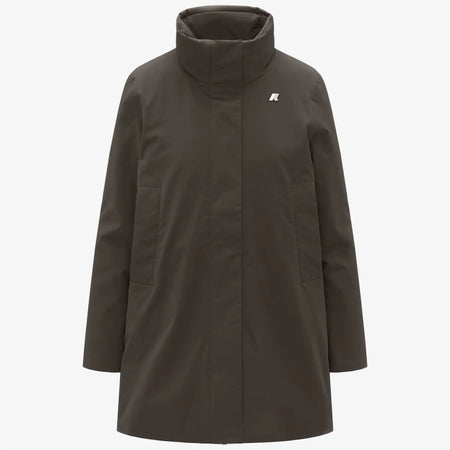 K-WAY Marla Capospalla donna calda di media lunghezza con cappuccio da donna, colore oliva nero. K7125LW XRG
