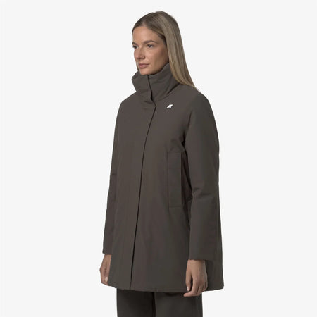 K-WAY Marla Capospalla donna calda di media lunghezza con cappuccio da donna, colore oliva nero. K7125LW XRG