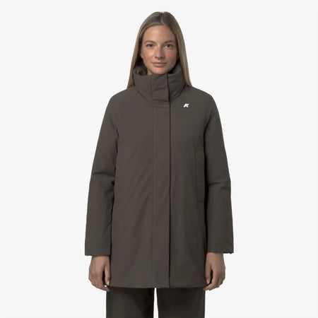 K-WAY Marla Capospalla donna calda di media lunghezza con cappuccio da donna, colore oliva nero. K7125LW XRG