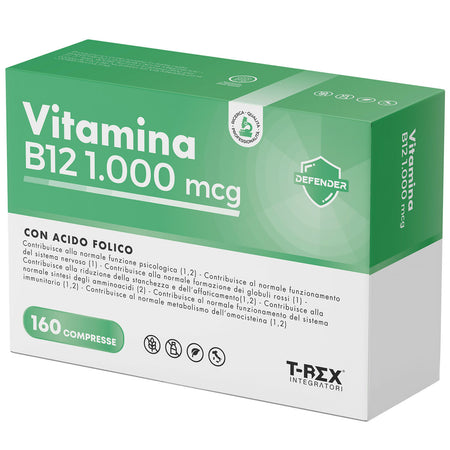 Vitamina b12 1000 mcg e acido folico 400 mcg 160 microcompresse ad alto dosaggio - cianocobalamina e folato vegan per stanchezza fisica e mentale - 5 mesi di fornitura