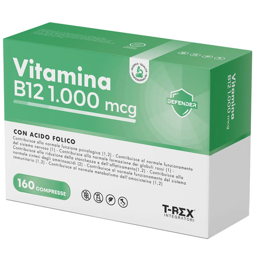 Vitamina b12 1000 mcg e acido folico 400 mcg 160 microcompresse ad alto dosaggio - cianocobalamina e folato vegan per stanchezza fisica e mentale - 5 mesi di fornitura