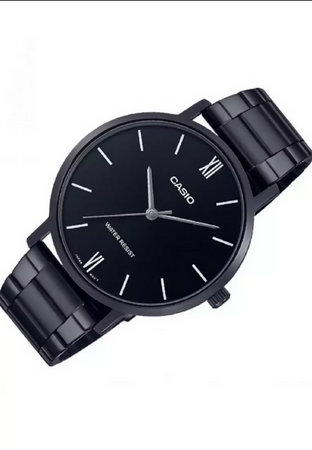 Orologio Casio per uomo, MTP-VT01B-1B, quadrante e cinturino nero, movimento al quarzo impermeabile