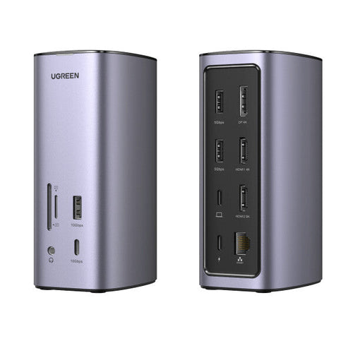 UGREEN Docking Station Triple Display- 12-in-1- 8K 2xHDMI & DP- USB-C 10G- RJ45- PD 100W- 3xUSBA- CR- Audio