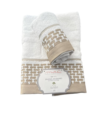 Set Asciugamani 1+1 Via Roma 60 Romantica – Spugna di Cotone Jacquard 420 gr/m²