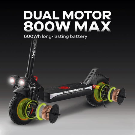 Monopattino elettrico - URBANGLIDE - ECROSS DUO - 800 W - Pneumatici da 10" - Max 25 km/h - Autonomia fino a 60 km