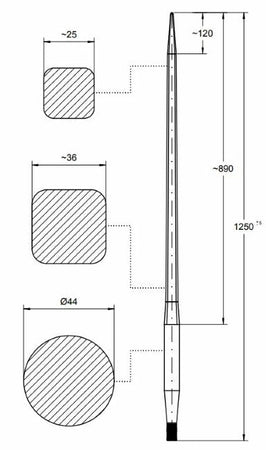 Punta filettata per caricamento frontale ø 42mm lunghezza 1250mm