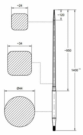 Punta filettata per caricamento frontale ø 42mm lunghezza 1400mm