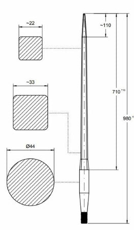 Punta filettata per caricamento frontale ø 42mm lunghezza 980mm