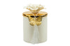 Scatola porcellana bianca media con coperchio oro e fiore bianco con candela profumata Matrimonio