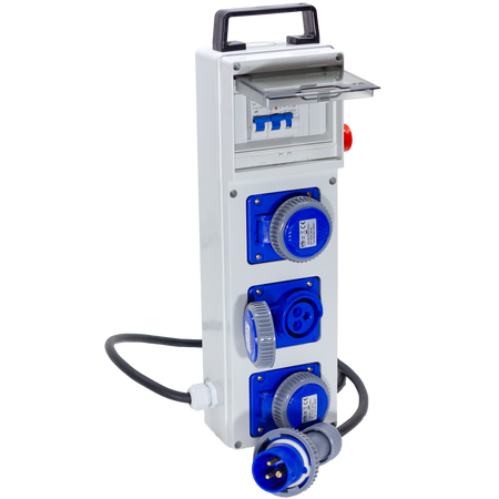 QUADRO ELETTRICO DA CANTIERE ASC 220V MONOFASE CON 3 PRESE IP67 DA 16A + FUNGO DI EMERGENZA - ElettroWatt.eu