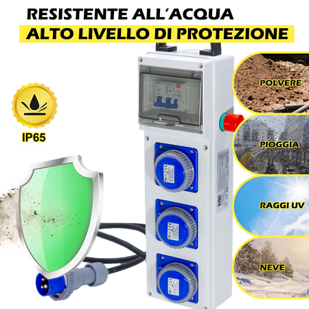 QUADRO ELETTRICO DA CANTIERE ASC 220V MONOFASE CON 3 PRESE IP67 DA 16A + FUNGO DI EMERGENZA - ElettroWatt.eu