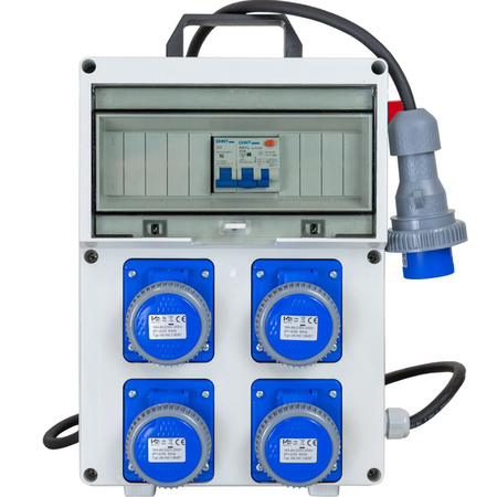 QUADRO ELETTRICO DA CANTIERE ASC 220V MONOFASE CON 4 PRESE IP67 DA 16A + FUNGO DI EMERGENZA - ElettroWatt.eu