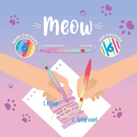 Meow - Set Di 6 Pennarelli Doppia Pun - Multicolor Ink