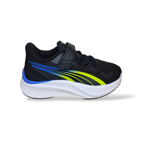 Puma Pounce Lite Sneakers Bambino Nero Giallo Blu – Leggere con Velcro | Taglie 20-35