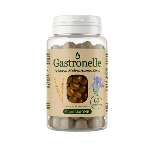 Gastronelle Integratore Alimentare per Gastrite e Reflusso - 60 Gommose Gusto Limone con Malva e Avena - Azione e Protettiva della Mucosa Gastrica