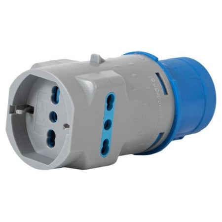 Adattatore Riduzione da Industriale a Civile - 1 Schuko + 2 ITA - 16A