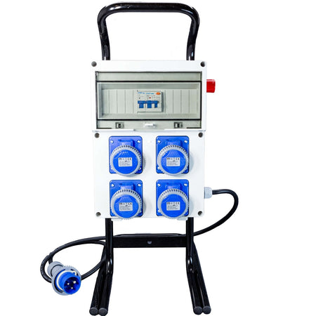 Quadro Elettrico di Distribuzione Industriale da Cantiere ASC Portatile su cavalletto - 4 Prese 220V 16A IP67 - Pulsante di Sicurezza a Fungo - Quadro Monofase 16A Con Supporto d'Acciaio