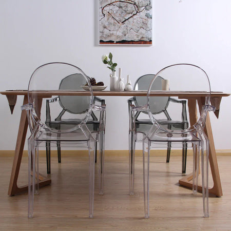 Poltrona in policarbonato trasparente ghost "Cannes" impilabile da interno ed esterno Fumè