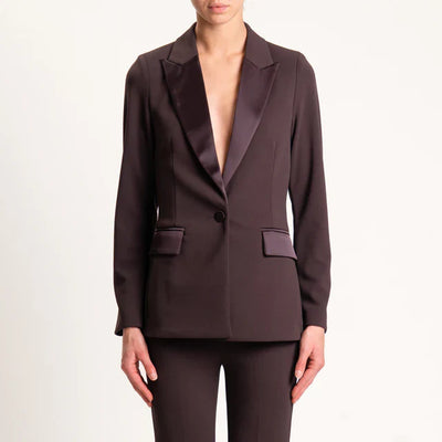 Giacca monopetto rever in raso marrone