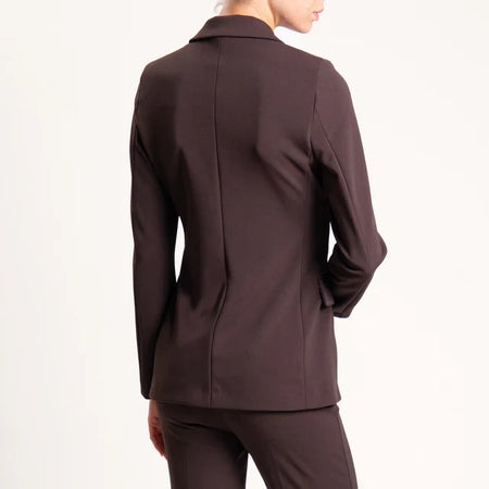 Giacca monopetto rever in raso marrone