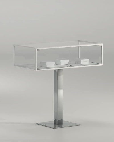 Teca espositiva con base a colonna in metallo per musei cm. 101x51x100h