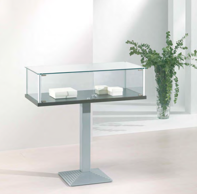 Vetrina espositiva con profili alluminio e piantana in metallo cm. 101x51x100h