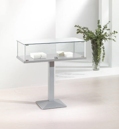 Vetrina espositiva con profili alluminio e piantana in metallo cm. 101x51x100h