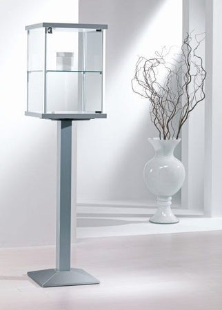 Vetrina espositiva con profili in alluminio e piantana in metallo e piano interno regolabile cm. 45x45x153h