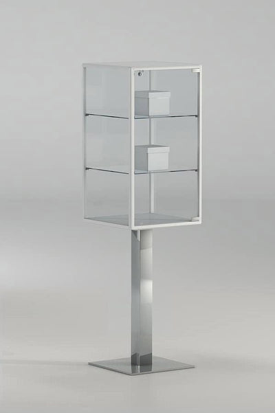 Teca espositiva su piantana metallica con due piani per museo cm. 45x45x158h