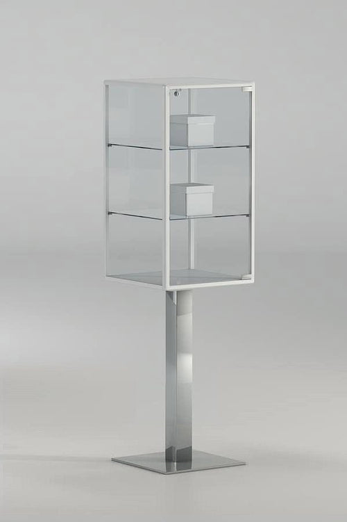 Teca espositiva su piantana metallica con due piani per museo cm. 45x45x158h