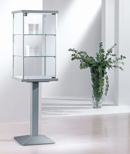 Vetrina per negozi con piantana in metallo e due piani interni regolabili cm. 45x45x157h