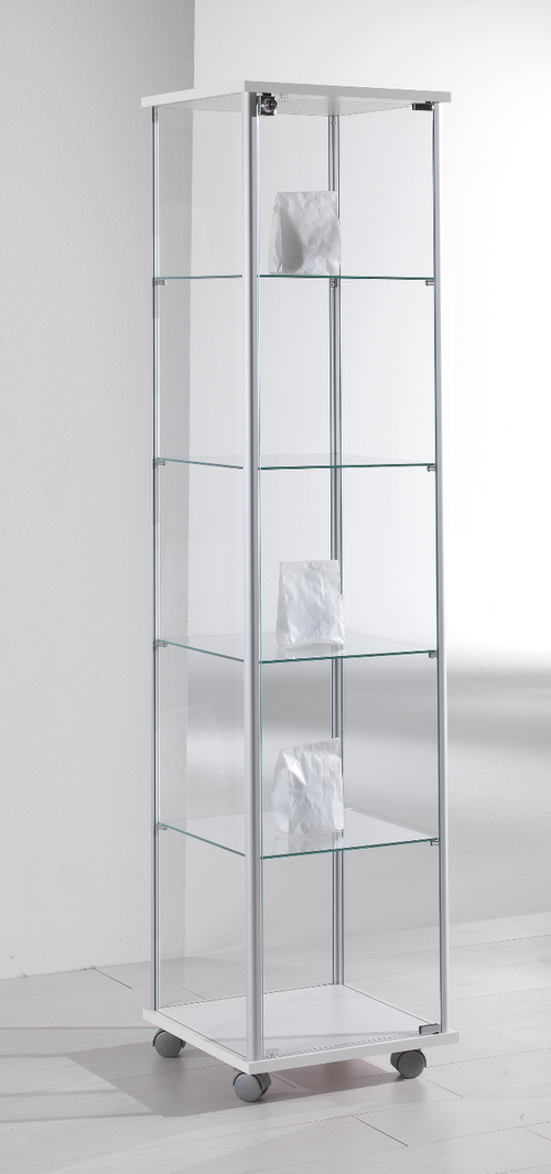 Vetrina espositiva su ruote con piani interni regolabili in altezza cm. 43x43x180h