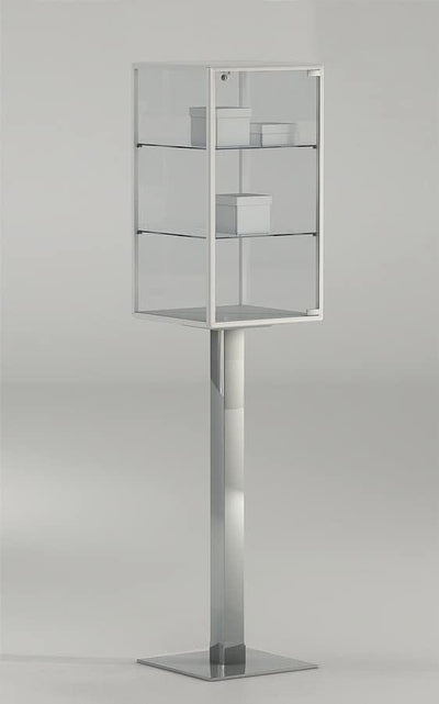 Teca alta per esposizione su piantana in metallo con due piani cm. 45x45x195h