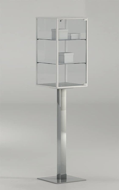 Teca alta per esposizione su piantana in metallo con due piani cm. 45x45x195h