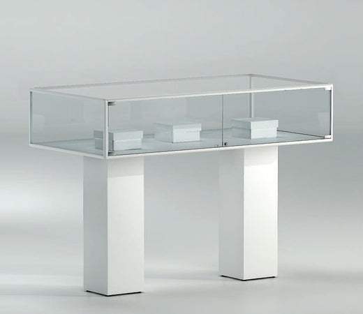 Vetrinetta da esposizione con piantana in legno bianca cm. 117x51x104h