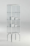 Teca alta per negozio con quattro gambe in metallo e tre piani cm. 51x37x170h