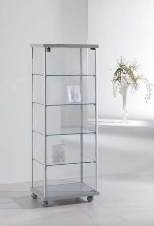 Vetrina espositiva su ruote con quattro piani interni regolabili cm. 53x39x141h
