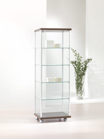 Vetrina espositiva su ruote con quattro piani interni regolabili cm. 53x39x141h