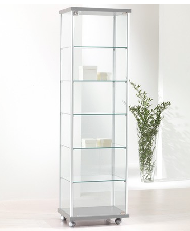 Vetrina da esposizione con ruote con cinque piani interni regolabili cm. 53x39x183h