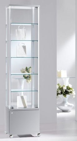 Vetrina per esposizione negozi su ruote con cinque piani interni e mobiletto cm. 53x39x220h