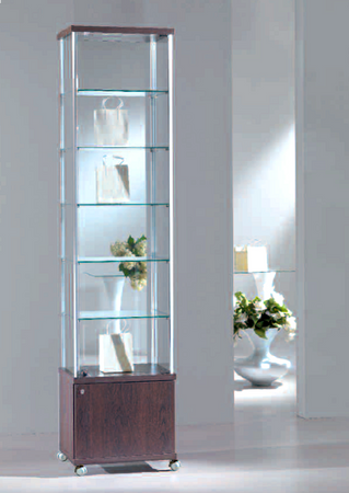 Vetrina per esposizione negozi su ruote con cinque piani interni e mobiletto cm. 53x39x220h