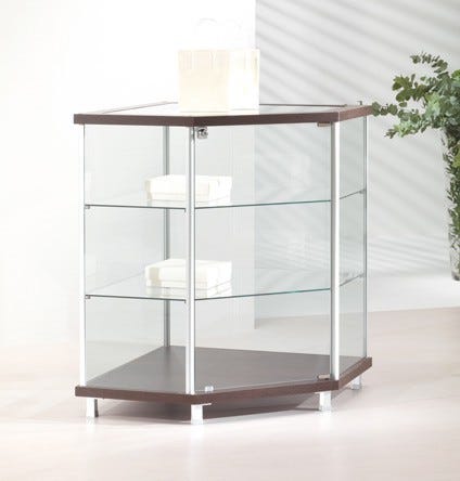 Vetrina espositiva angolare con profili esterni in alluminio cm. 73x73x92h