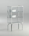 Piccola teca per negozio con base a quattro gambe in metallo cm. 71x37x120h