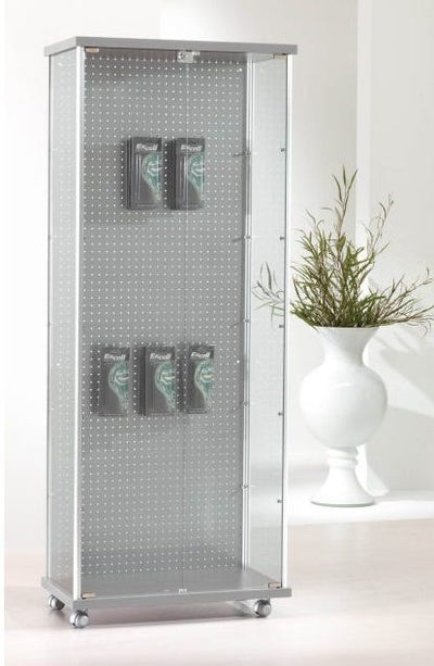 Vetrina espositiva con schienale metallico per aggancio blister cm. 73x39x183h