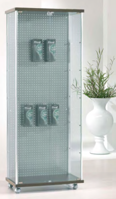 Vetrina espositiva con schienale metallico per aggancio blister cm. 73x39x183h