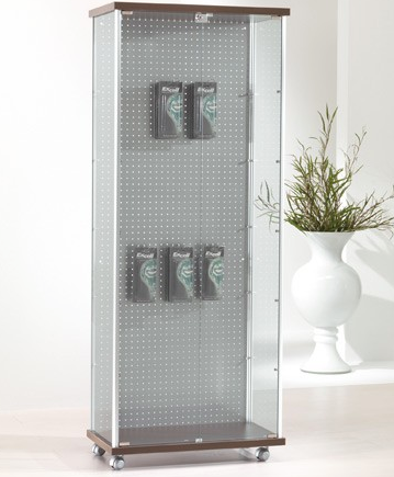 Vetrina espositiva con schienale metallico per aggancio blister cm. 73x39x183h
